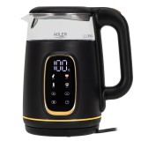 Adler AD 1305 BG, 2200 W, 1,7 l, Érintésvezérlő, Vízkőszűrő, Műanyag-Üveg, Fekete-Arany, Elektromos vízforraló