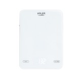 Adler AD 3177W, Max. 10 kg, LED, 1 g pontosság, Érintőpanel, Fehér, Konyhai mérleg