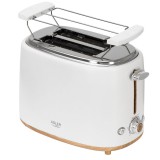 Adler AD 3225, 800 W-950 W, 2 szelet, 6 fokozat, 3 funkció, Fehér-Inox-Fa, Kenyérpirító zsemletartóval