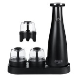 Adler AD 4449B, 150 ml, 1500 mAh, 3 őrlőfej, USB, Fekete-Átlátszó, Elektromos só- és borsőrlő szett