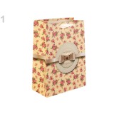 Ajándéktáska, virágokkal 25x33 cm, krémszín