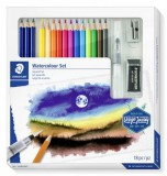 Akvarell ceruza készlet, ecsettel, radírral, hegyezővel, grafitceruzával, STAEDTLER&reg; 146 10C, 12 különböző szín (TS6114610C)
