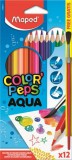 Akvarell ceruza készlet, háromszögletű, ecsettel, MAPED Color&#039;Peps, 12 különböző szín (IMA836011)