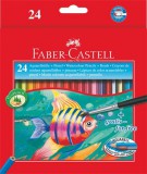 Akvarell ceruza készlet, hatszögletű, ecsettel, FABER-CASTELL, 24 különböző szín (TFC114425)