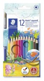 Akvarell ceruza készlet, hatszögletű, ecsettel, STAEDTLER Noris&reg; aquarell 144 10, 12 különböző szín (TS14410NC12)