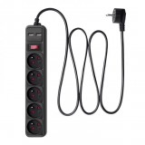 Akyga 5 aljzat + 2x USB-A túlfeszültségvédős elosztó 1.8m fekete (AK-SP-05U) (AK-SP-05U)