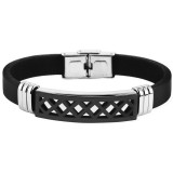 Akzent acél és valódi bőr rácsos karkötő, 21 cm