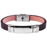 Akzent barna-ezüst acél és valódi bőr karkötő