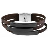 Akzent fekete acél és valódi bőr karkötő, 20,5 cm