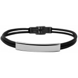 Akzent fekete-ezüst acél és valódi bőr karkötő, 21 cm