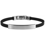 Akzent fekete-ezüst acél és valódi bőr karkötő, 21 cm II.
