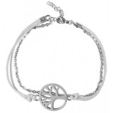 Akzent márkájú acél és bőr karkötő Élet Fája dísszel, 18+3 cm