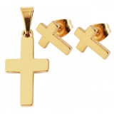 Akzent márkájú acél Kereszt medál és fülbevaló szett, arany színű