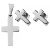 Akzent márkájú acél Kereszt medál és fülbevaló szett, ezüst színű