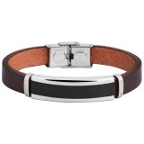 Akzent rozsdamentes acél és valódi bőr karkötő, 20 cm, barna