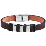 Akzent sötétbarna-fekete-ezüst acél és valódi bőr karkötő, 20 cm