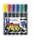 Alkoholos marker készlet, 2-5 mm, vágott, STAEDTLER Lumocolor&reg; 350, 6 különböző szín (TS350WP61)