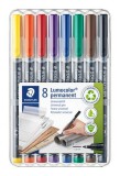 Alkoholos marker készlet, OHP, 0,6 mm, STAEDTLER Lumocolor&reg; 318 F, 8 különböző szín (TS318WP8)