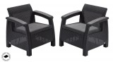 ALLIBERT CORFU DUO MŰRATTAN KERTI FOTEL 2DB - grafit