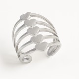 Állítható szíves acél gyűrű ezüst színben