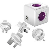 ALLOCACOC PowerCube ReWirable USB 4-es lila/fehér USB-s hálózati elosztó 4 cserélhető dugóval (1810/DERU4P)