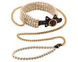 Allure - gyöngyös nyakörv pórázzal (fekete)