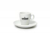 AMIGOS espresso csésze fekete logóval és fehér csészealjjal