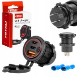 Amio beépíthető aljzat - USB/Dupla USB-C - vízálló - 12/24V