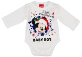 Andrea Kft. Disney Mickey "Hello Christmas" feliratos hosszú ujjú baba body fehér