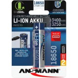 ANSMANN 18650 Li-ion 3400mAh védett akkumulátor USB töltéssel
