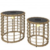 AOSOM Napelemes rattan lámpa szett 2 db Boho kültéri LED lámpa és dekoratív asztal, IP44