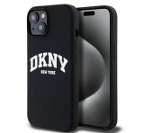 Apple DKNY Liquid Silicone Arch Logo MagSafe iPhone 15 hátlap tok, fekete