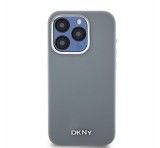 Apple DKNY Liquid Silicone Silver Metal Logo Magsafe iPhone 15 Pro hátlap tok, szürke