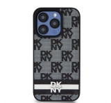 Apple DKNY PU Leather Checkered Pattern and Stripe iPhone 14 Pro Max hátlap tok, fekete