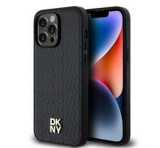 Apple DKNY PU Leather Repeat Pattern Stack Logo iPhone 14 Pro Magsafe hátlap tok, fekete