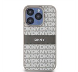 Apple DKNY PU Leather Repeat Pattern Tonal Stripe iPhone 14 Pro Max hátlap tok, bézs