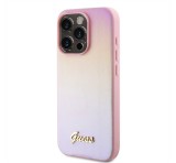 Apple Guess PU Leather Iridescent Metal Script iPhone 15 Pro Max tok, rózsaszín