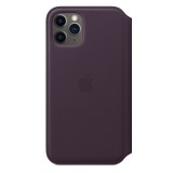 Apple iPhone 11 Pro, Leather Folio, Kártyatartó, Bőr, Gyári, Oldalra nyitható, Padlizsánzöld, Mobiltelefon tok