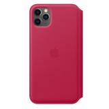 Apple iPhone 11 Pro Max, Leather Folio, Bőr, Gyári, Oldalra nyitható, Raspberry, Mobiltelefon tok