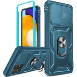 Apple iPhone 11 Pro Max, Műanyag hátlap védőtok és előlapi keret, szilikon belső, közepesen ütésálló, kamera védelem, telefontartó gyűrű, Wooze Military Armor, kék (116819) - Telefontok