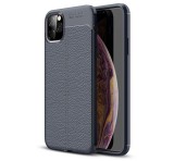 Apple iPhone 11 Pro Max, Szilikon tok, bőrhatású, varrásminta, Sötétkék