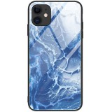 Apple iPhone 11 Pro Max, Szilikon védőkeret, edzett üveg hátlap, márvány minta, Wooze FutureCover, kék (91377) - Telefontok