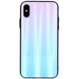 Apple iPhone 12 / 12 Pro, Szilikon védőkeret, edzett üveg hátlap, Aurora Glass, kék/pink (95296) - Telefontok