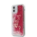 Apple iPhone 12 Mini GUESS GUHCP12SGLHFLRA Liquid Glitter TPU Hátlap - Piros