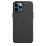 Apple iPhone 12 Pro Max, MagSafe, Gyári, Bőr, Fekete, Mobiltelefon tok