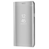 Apple iPhone 13 Pro Max, Oldalra nyíló tok, hívás mutatóval, Smart View Cover, ezüst (utángyártott) (106393) - Telefontok