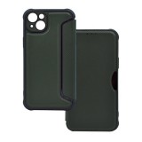 Apple iPhone 14 Plus, Oldalra nyíló tok, légpárnás sarok, bőrhatású, karbon minta, Razor Book, zöld (RS129225) - Telefontok