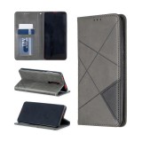 Apple iPhone 14 Pro Max, Oldalra nyíló tok, stand, geometria minta, Wooze DesignBook, szürke