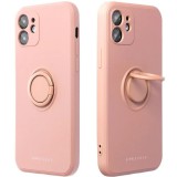 Apple iPhone 16, Szilikon tok, stand, telefontartó gyűrű, Roar Amber, rózsaszín