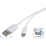 Apple Lightning töltőkábel iPhone iPod iPad adatkábel, kétoldalasan használható USB-A dugóval, 1m fehér Renkforce (1362473) - Adatkábel